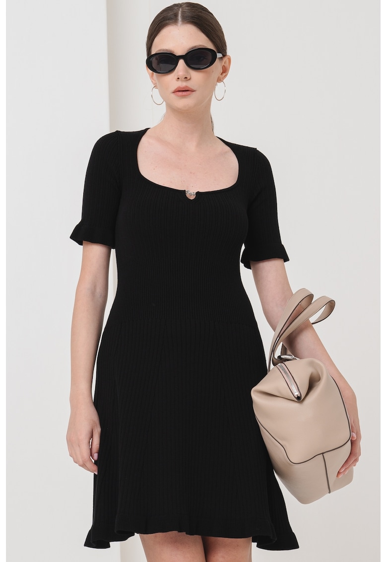 Rochie midi striata cu decolteu amplu