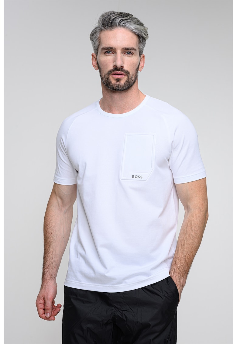 Tricou cu logo si decolteu rotund - Alb optic