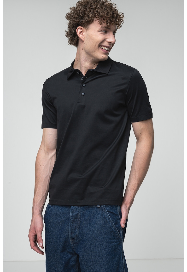 Tricou polo uni cu fenta cu nasturi