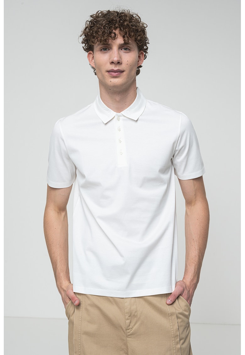 Tricou polo uni cu fenta cu nasturi