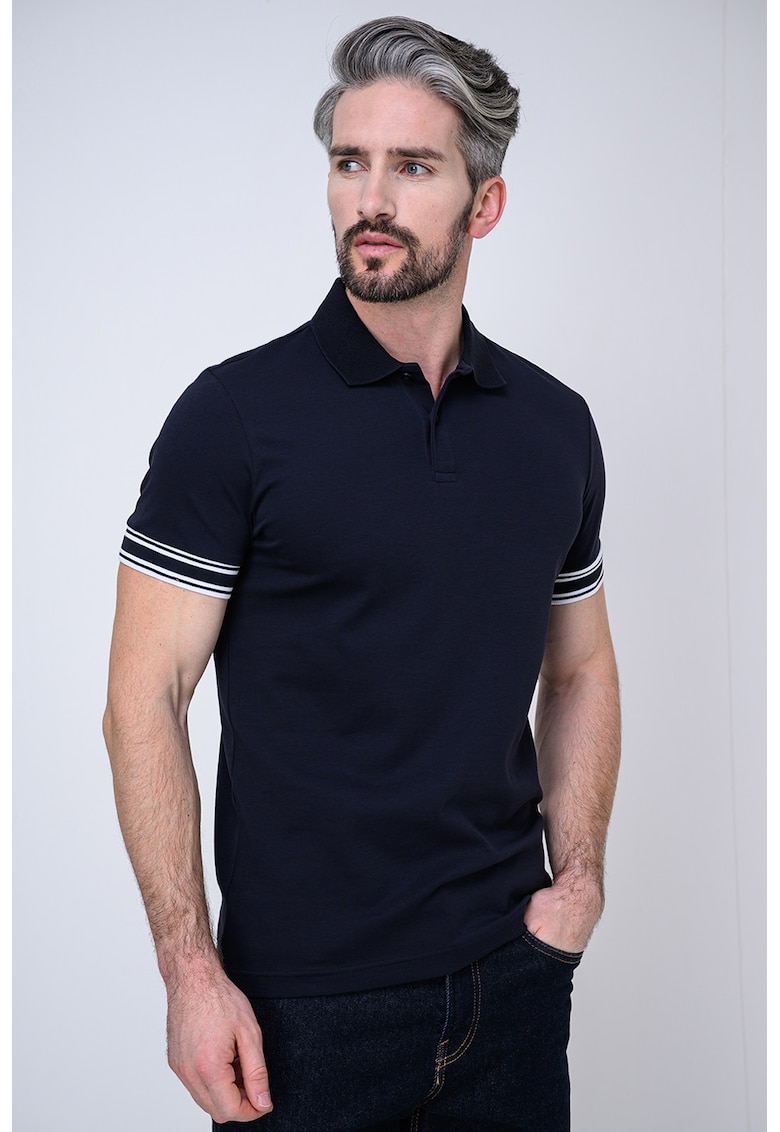 Tricou polo cu croiala slim-fit din material pique