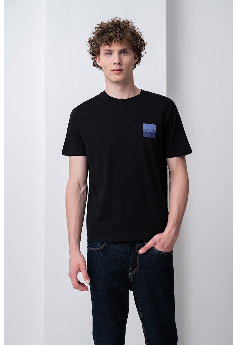 Tricou cu decolteu rotund Dapusi - Negru/Albastru deschis