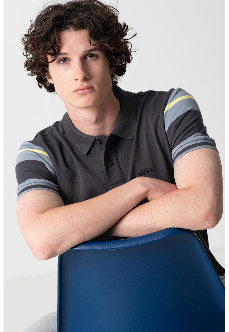 Tricou polo cu model in dungi contrastante