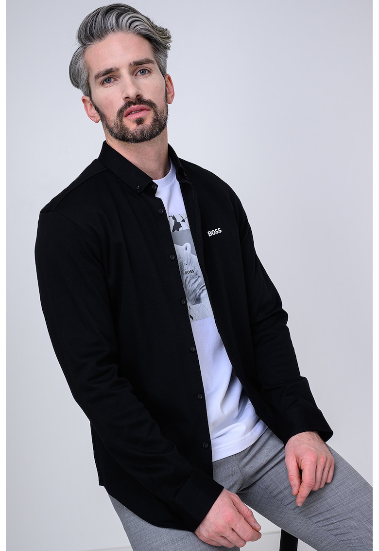 Camasa Oxford regular fit cu broderie logo - Negru