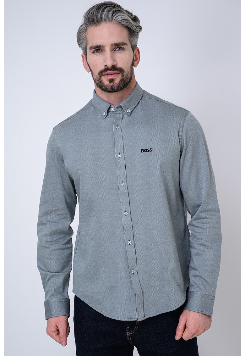 Camasa Oxford regular fit cu broderie logo - Alb/Verde sparanghel