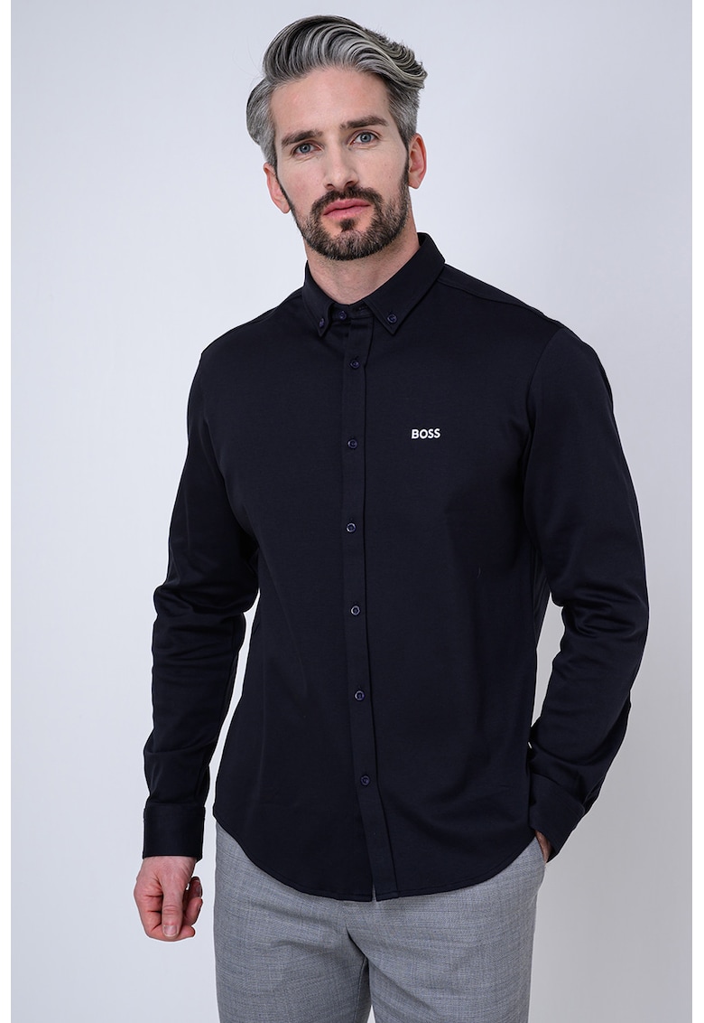 Camasa Oxford regular fit cu broderie logo - Albastru ultramarin