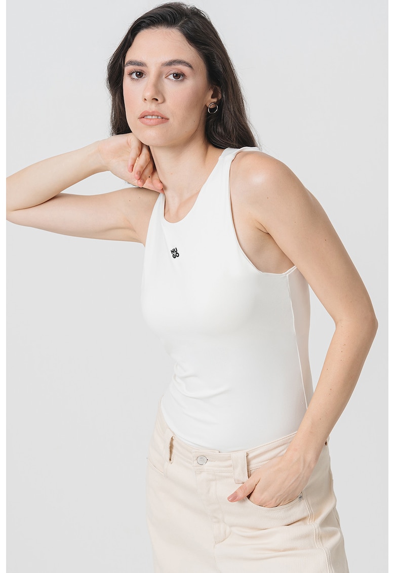 Body slim fit uni - Alb fildes/Negru