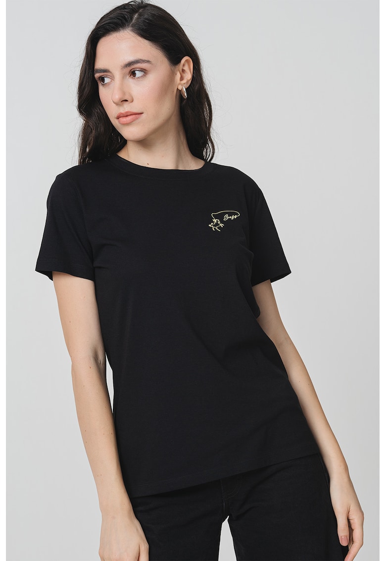 Tricou de bumbac cu decolteu la baza gatului