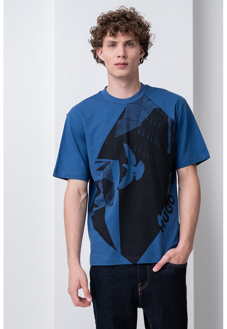 Tricou de bumbac cu imprimeu - Negru/Albastru inchis