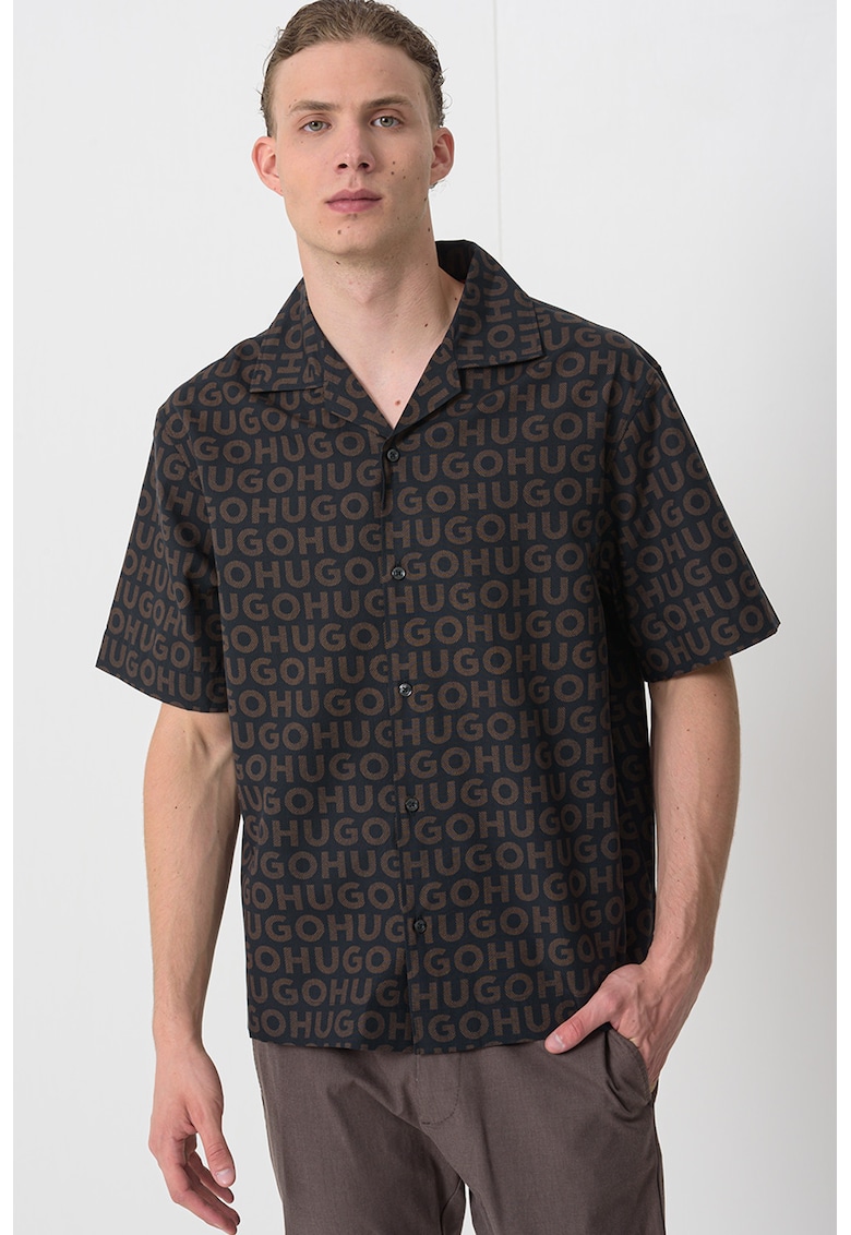 Camasa cu model logo - Negru/Maro inchis