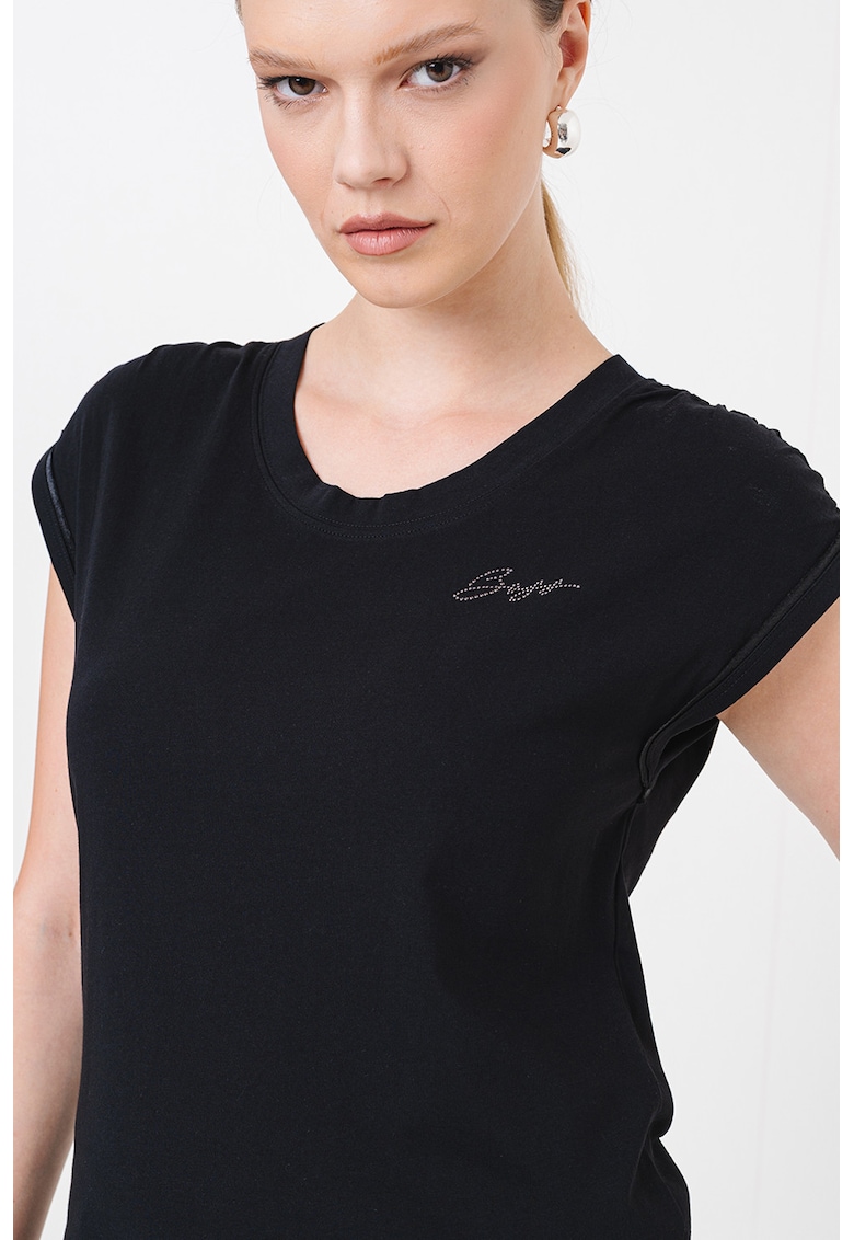 Tricou cu decolteu rotund Elai - Negru