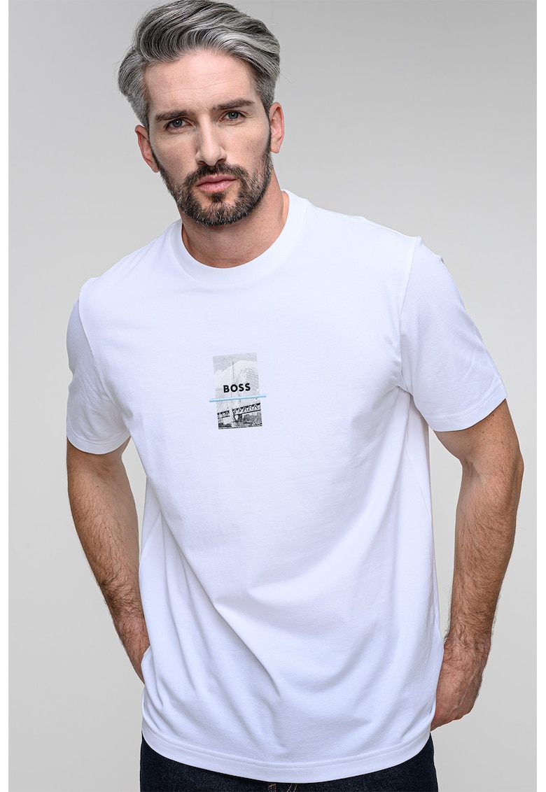 Tricou relaxed fit cu imprimeu logo - Alb optic