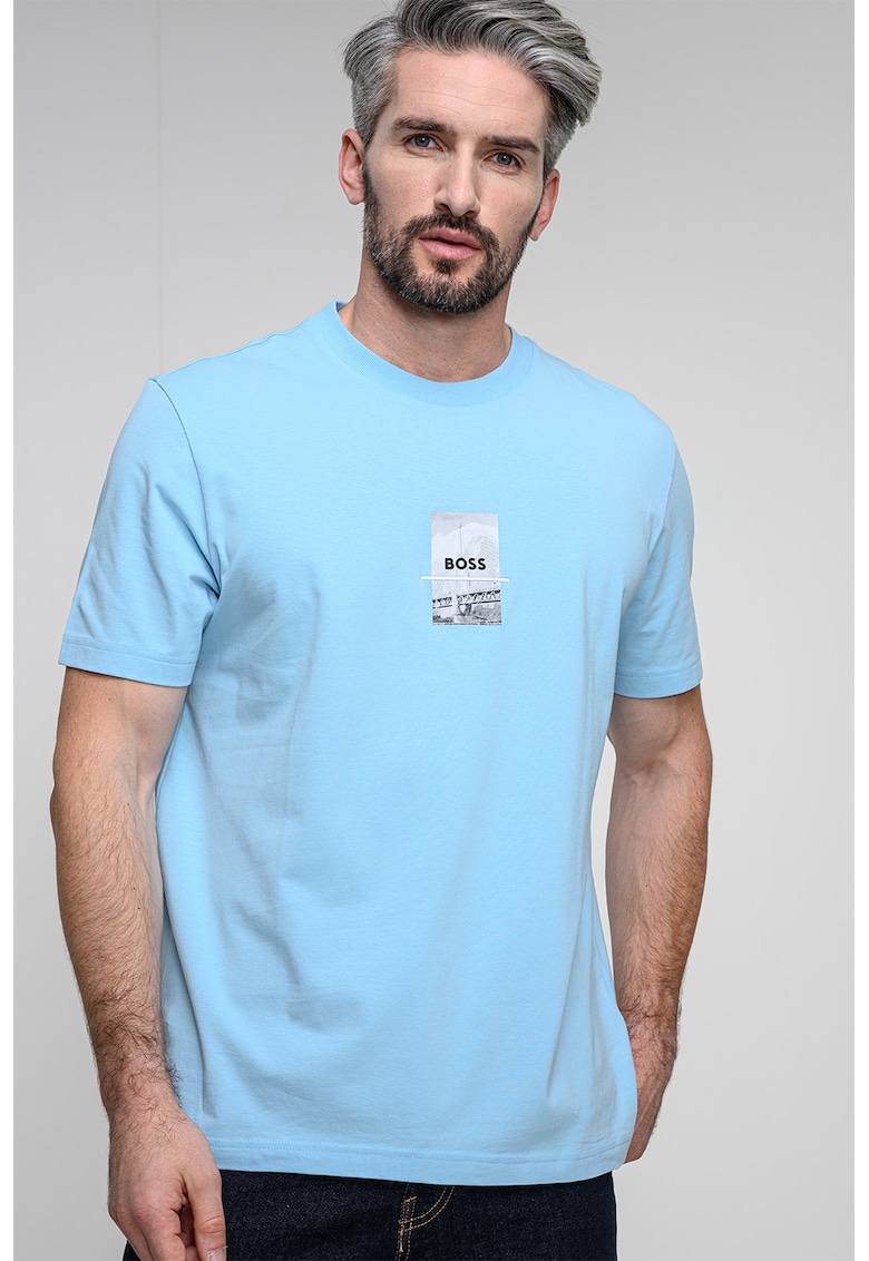 Tricou relaxed fit cu imprimeu logo - Albastru deschis