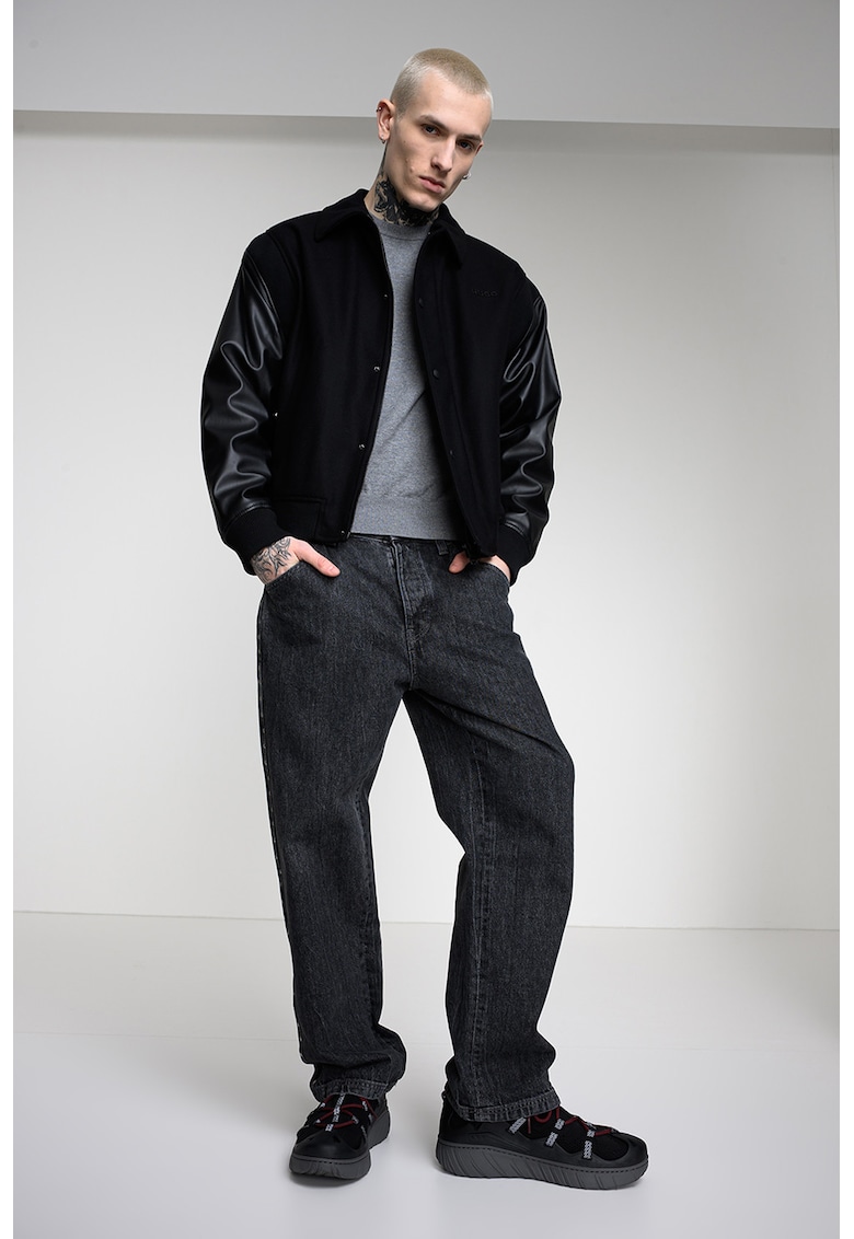 Jacheta din amestec de lana cu maneci din piele ecologica