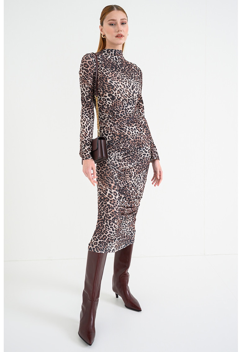 Rochie cambrata cu animal print Nardonnay - Maro/Bej