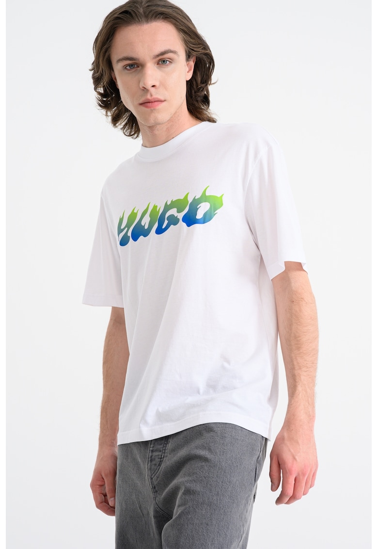 Tricou regular fit cu imprimeu frontal Napolux - Alb/Albastru royal/Verde feriga