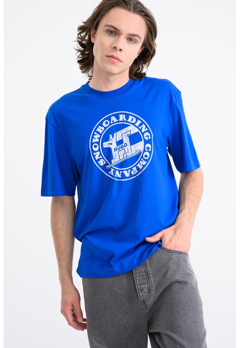 Tricou regular fit cu imprimeu frontal Napolux - Alb/Albastru royal