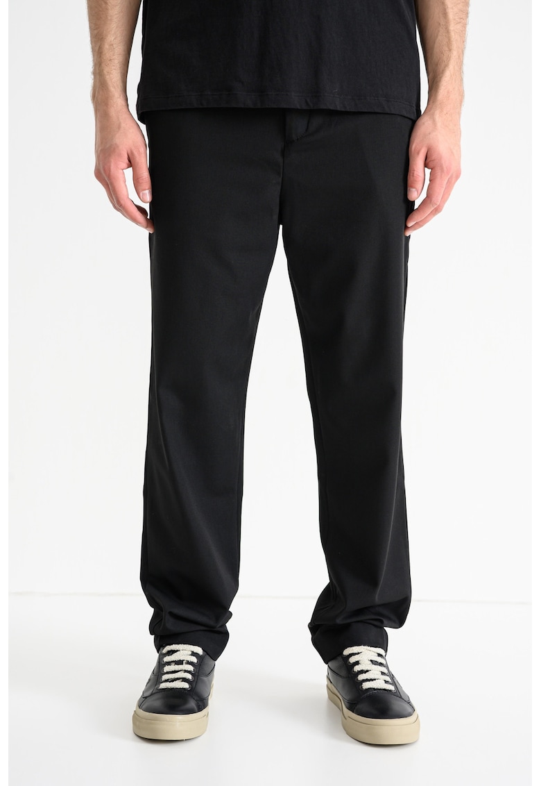 Pantaloni uni din amestec de lana - Negru