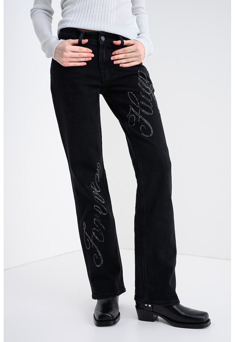 Blugi slim fit cu logo decorat cu strasuri Gamera