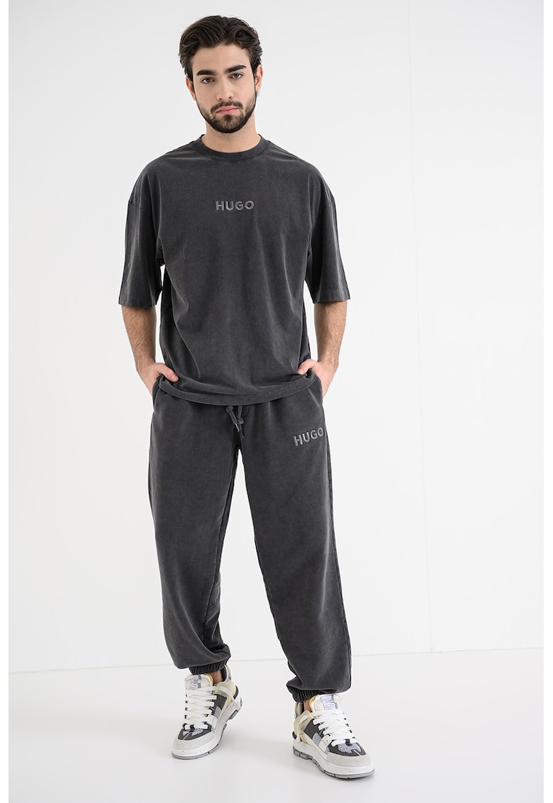 Tricou cu logo brodat Delw - Gri inchis