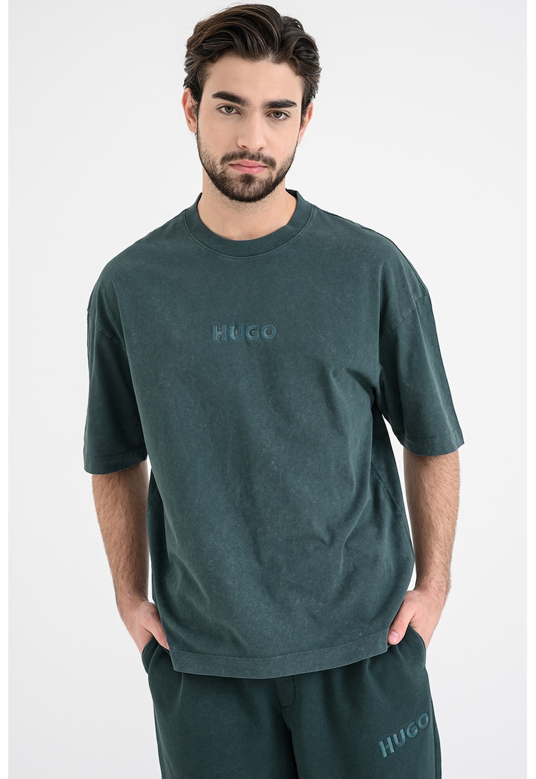 Tricou cu logo brodat Delw - Verde inchis