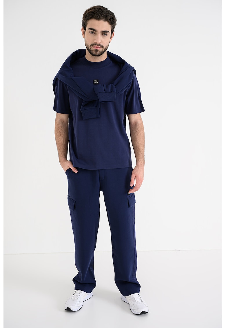 Tricou cu decolteu la baza gatului si logo - Albastru indigo