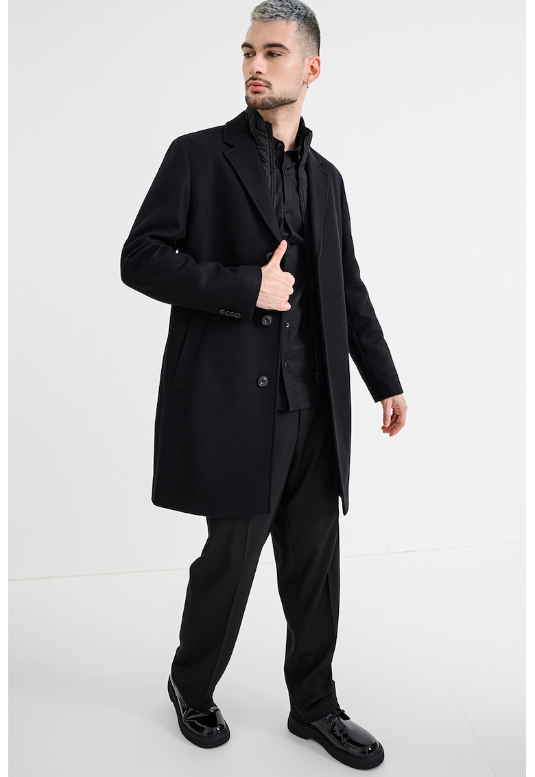 Palton din amestec delana cu revere decupate Milogan