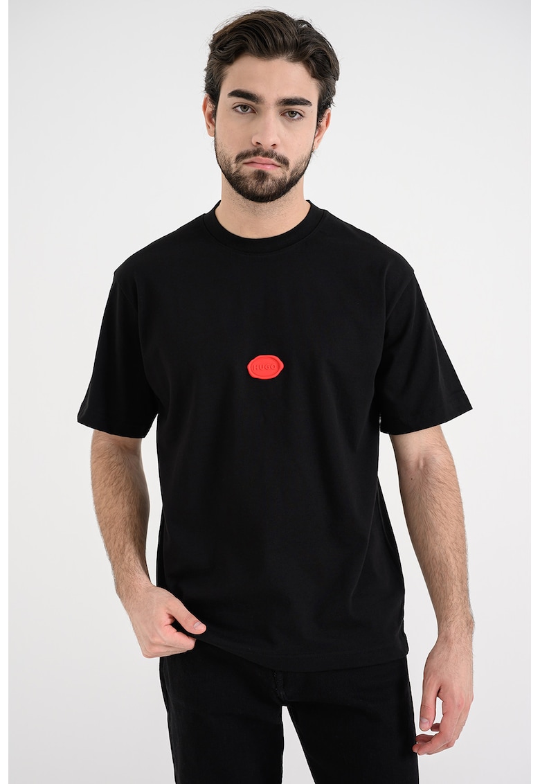 Tricou de bumbac cu logo stampila - Negru