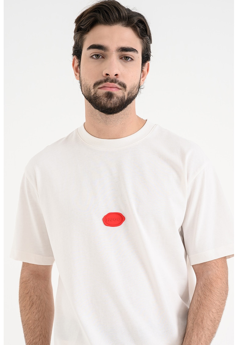 Tricou de bumbac cu logo stampila - Alb