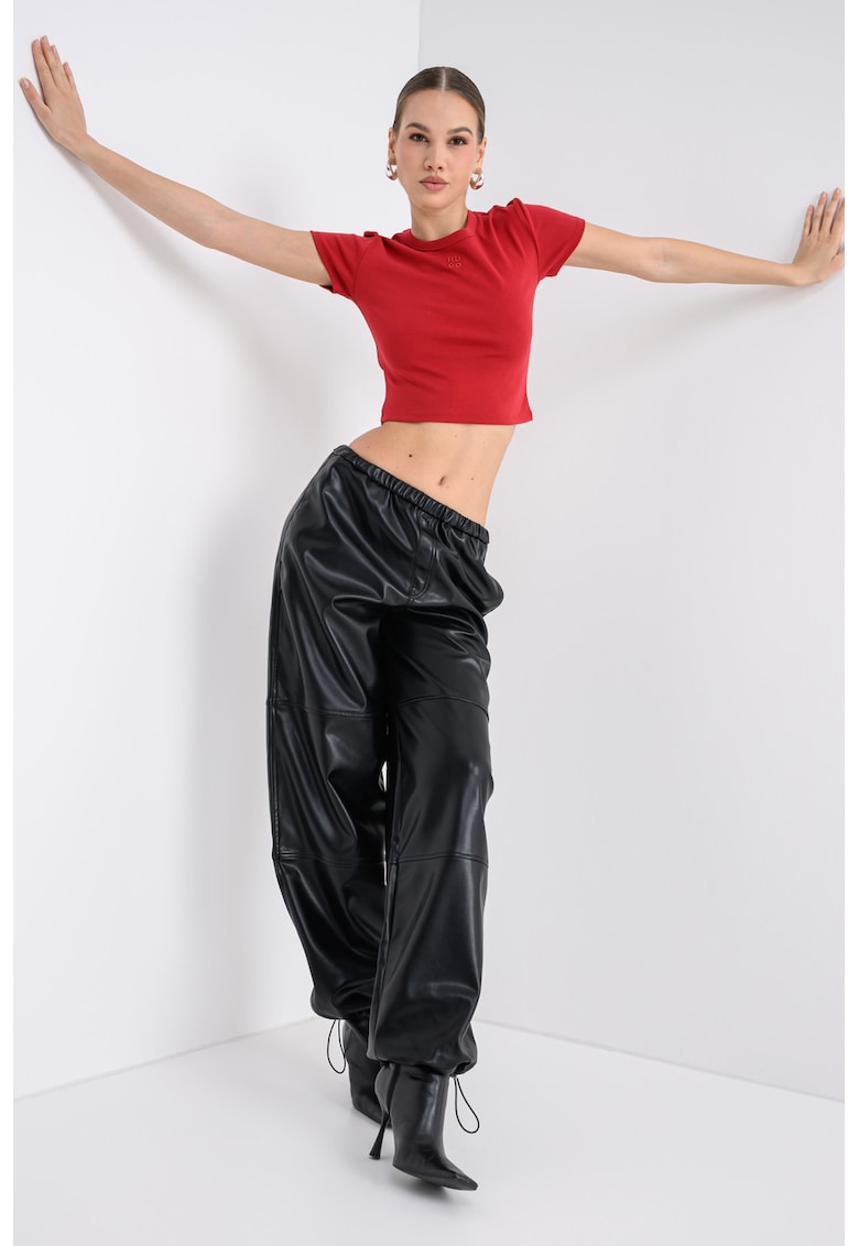 Pantaloni de piele ecologica cu croiala lejera Huteni