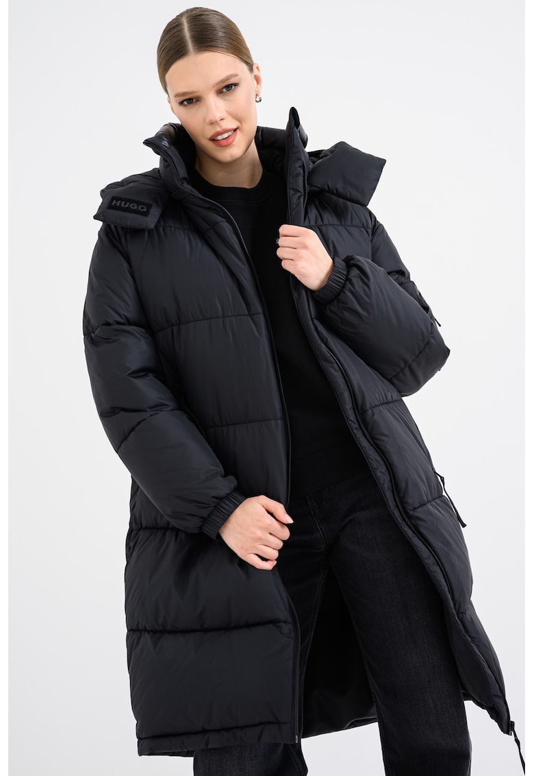 Geaca lunga cu gluga detasabila si finisaj impermeabil