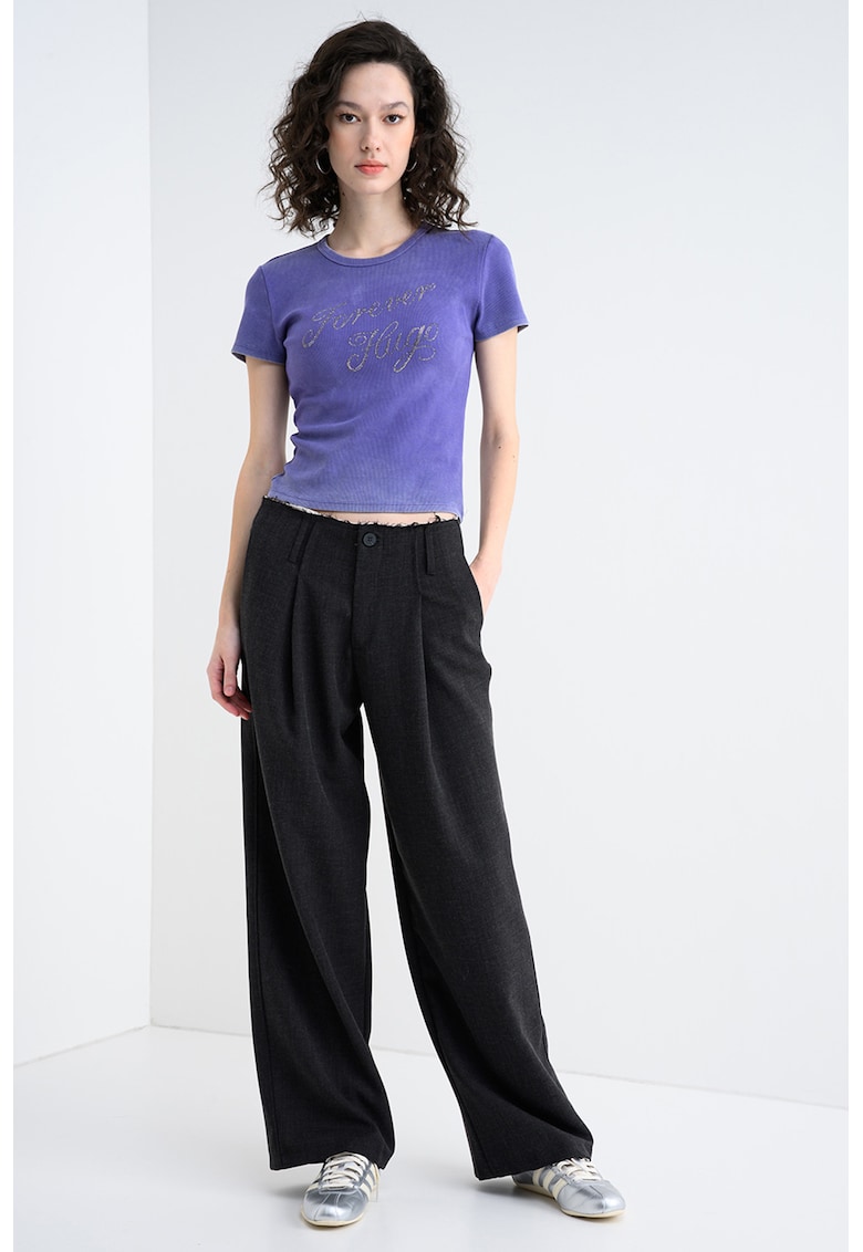 Tricou cu imprimeu logo cu strasuri Dever - Violet deschis/Argintiu