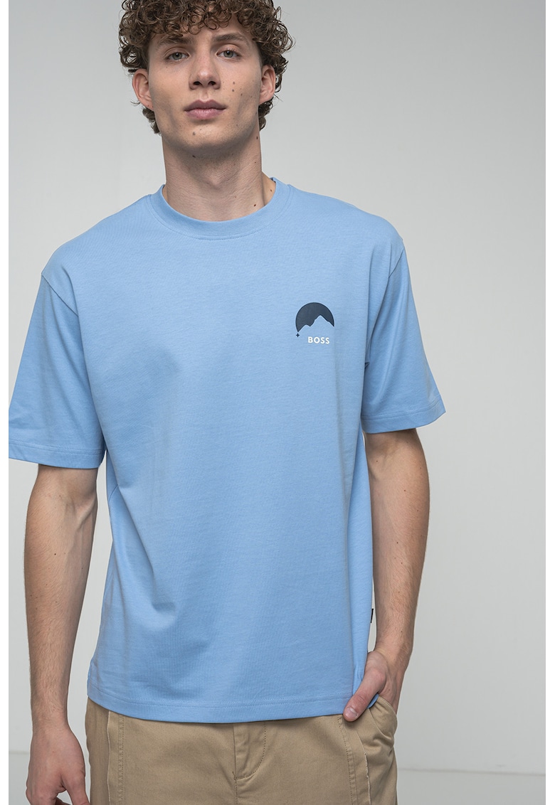 Tricou din bumbac cu imprimeu grafic pe partea din spate Tricou din bumbac cu imprimeu grafic pe partea din spate