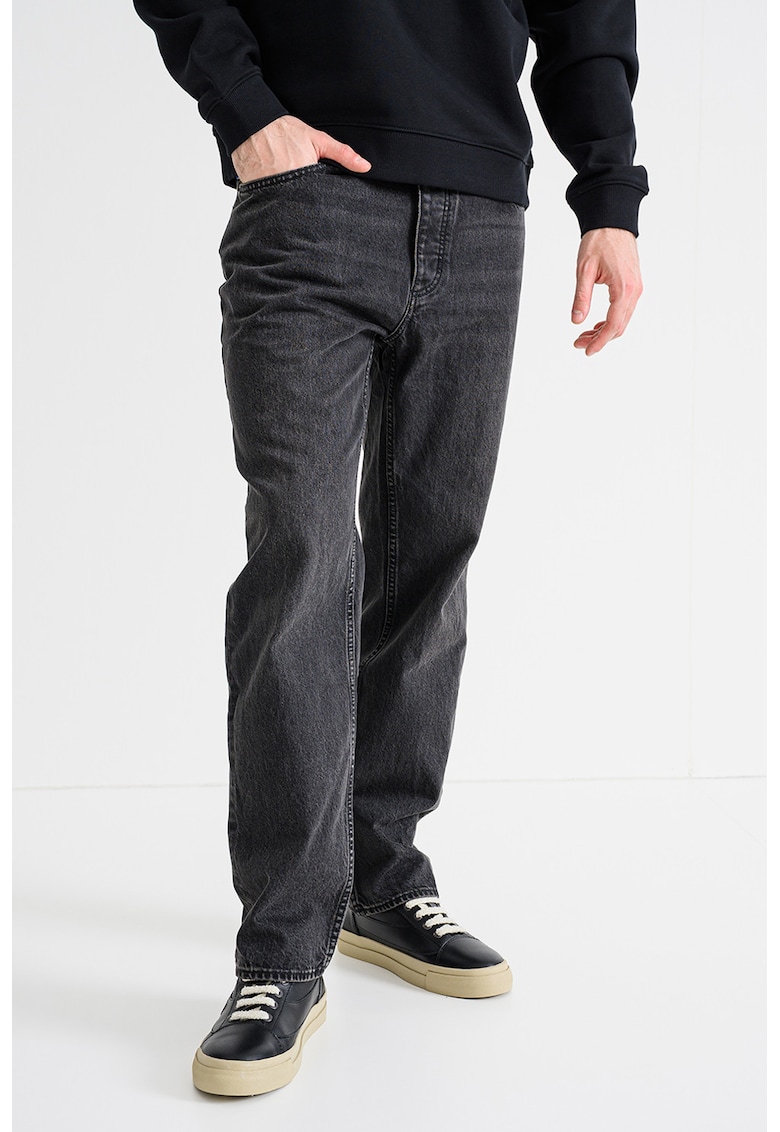 Blugi relaxed-fit cu talie medie - Gri inchis melange