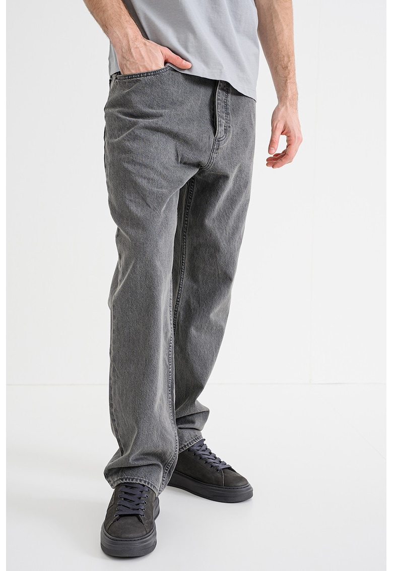 Blugi relaxed-fit cu talie medie - Gri melange