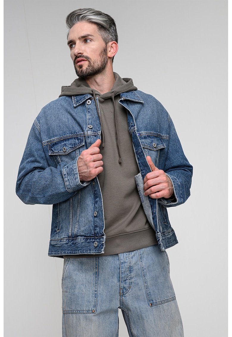 Jacheta de denim cu buzunare pe piept - Albastru deschis