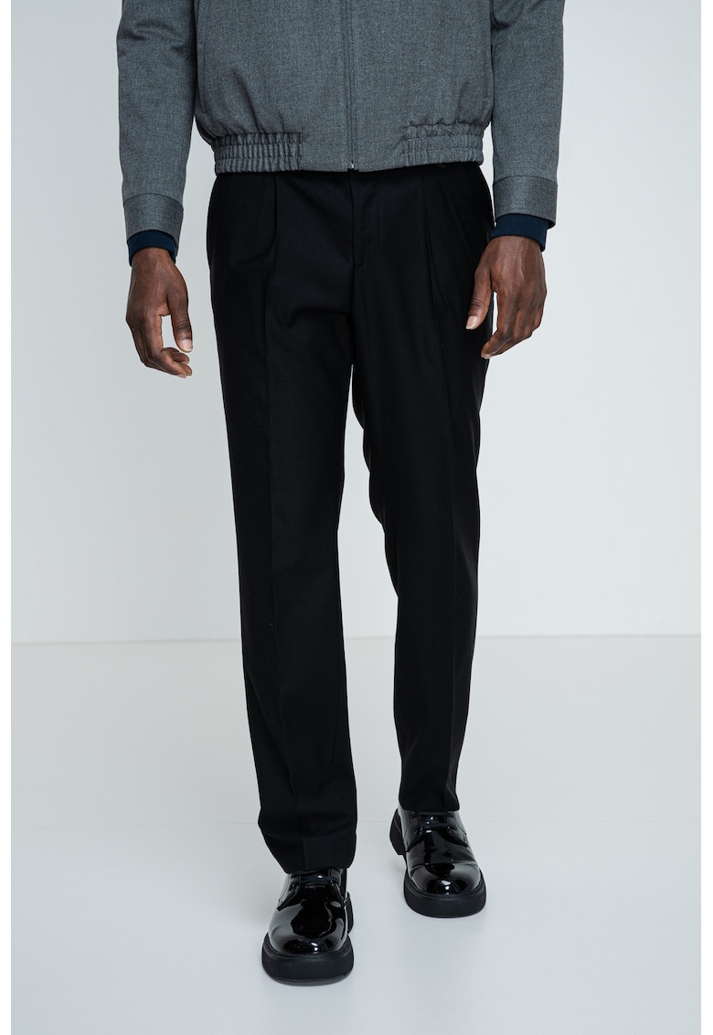 Pantaloni conici din amestec de lana cu talie medie