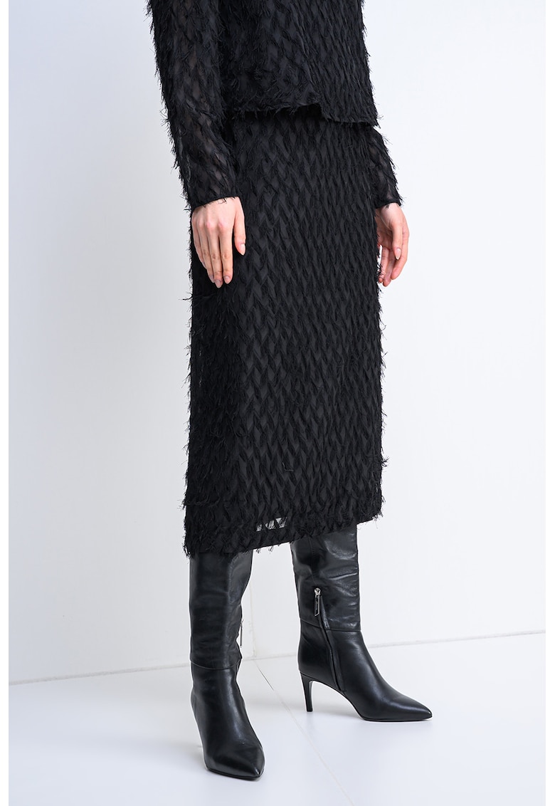 Fusta dreapta cu franjuri Rusana - Negru