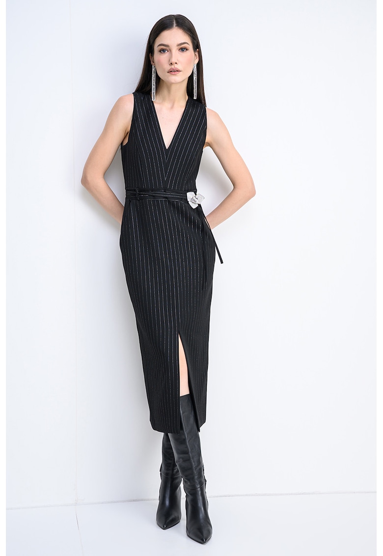 Rochie cu decolteu in V - buzunare laterale si dungi Katoni