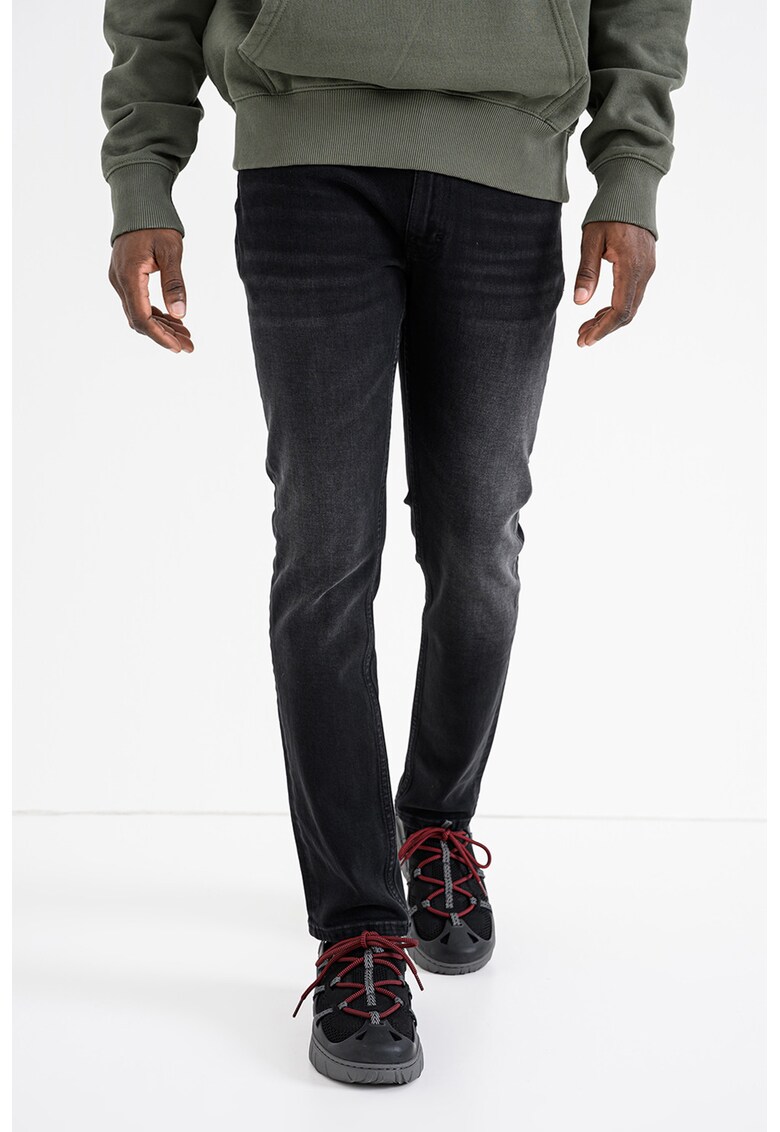 Blugi slim-fit cu aspect decolorat - Negru melange