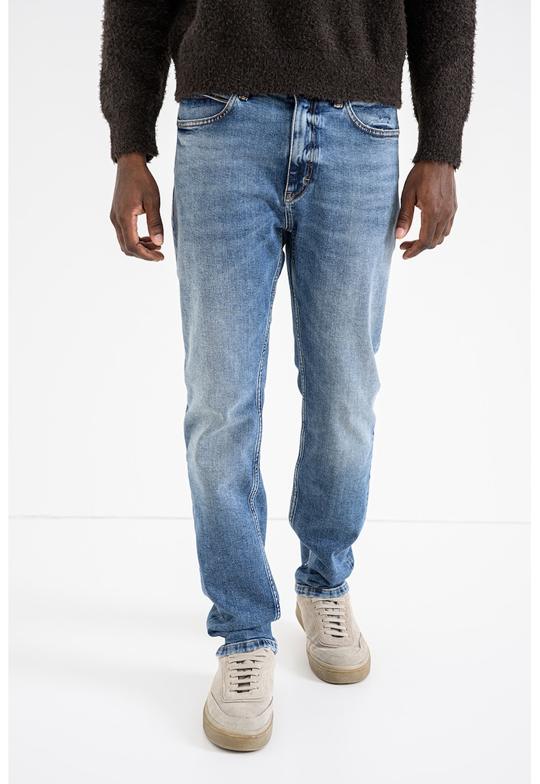 Blugi slim fit cu aspect decolorat - Albastru melange