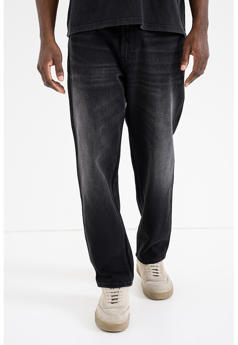 Blugi relaxed-fit cu aspect decolorat - Negru melange