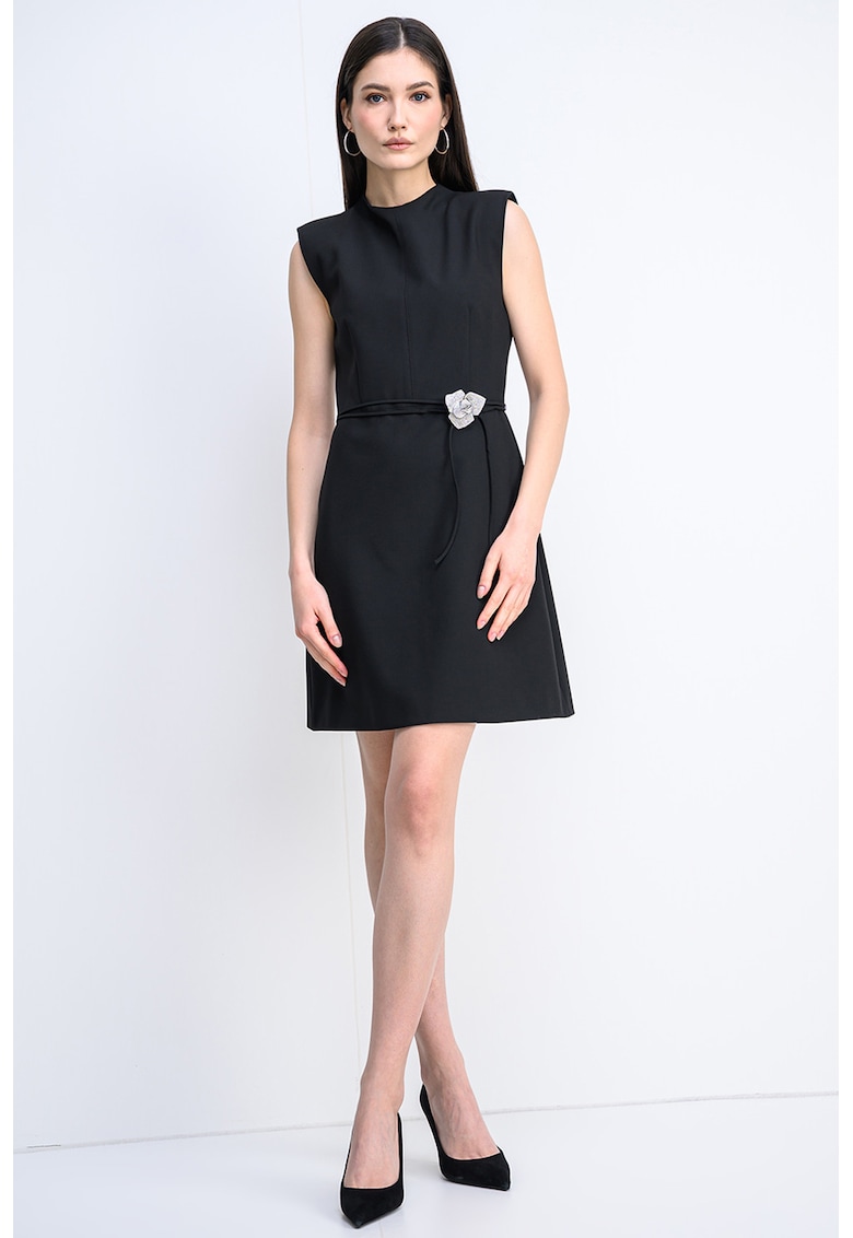 Rochie scurta cu croiala in A si cordon cu decoratiuni Kelendi - Negru