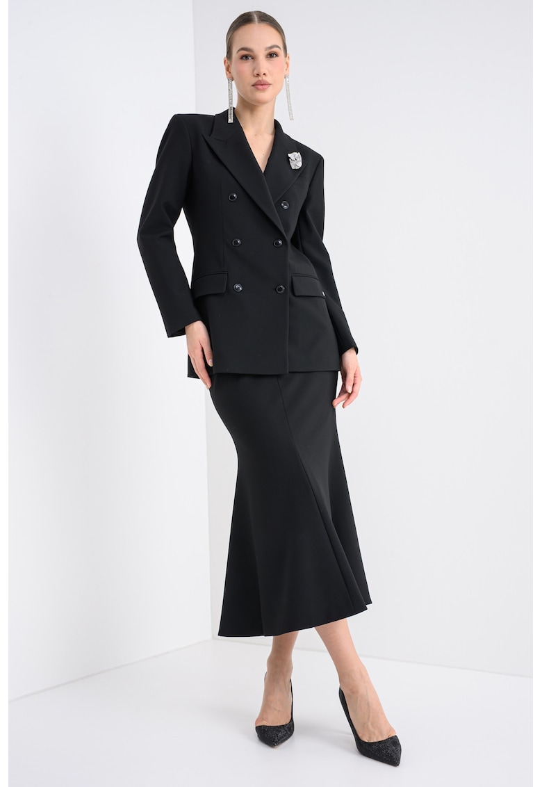 Sacou cu doua randuri de nasturi cu aplicatie floare din strasuri