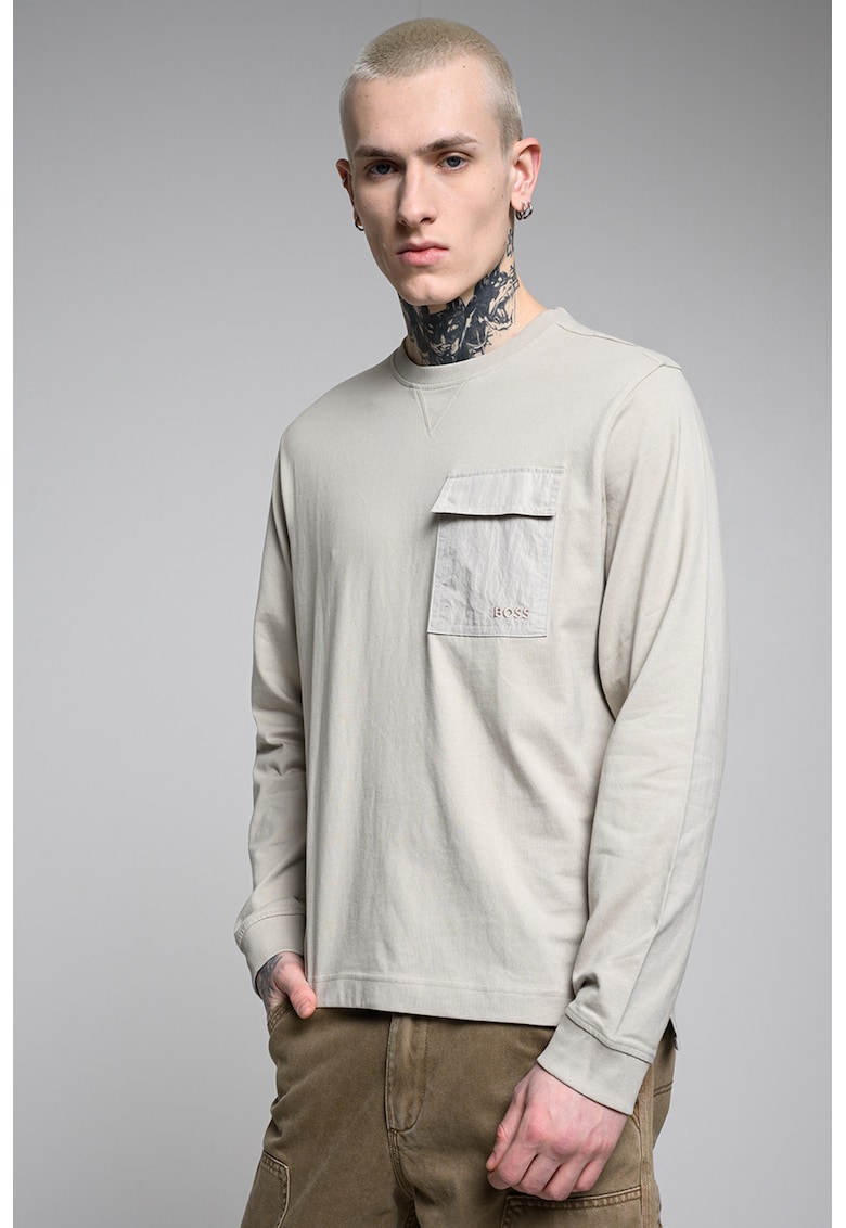 Bluza regular fit cu decolteu la baza gatului - Bej