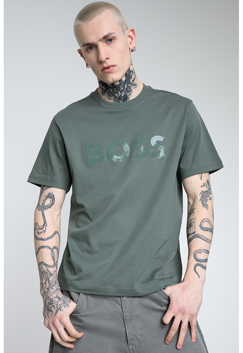 Tricou din bumbac cu logo - Verde sparanghel