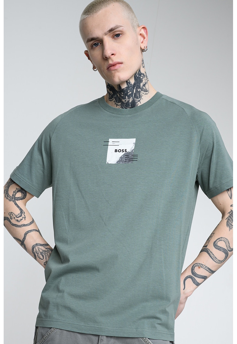 Tricou din amestec de lyocell - Gri deschis/Verde aquamarin