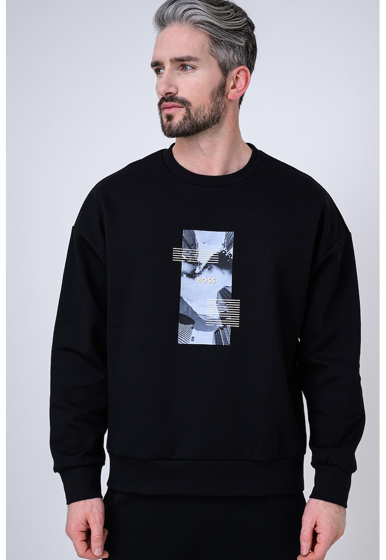 Bluza de trening cu decolteu la baza gatului si imprimeu logo