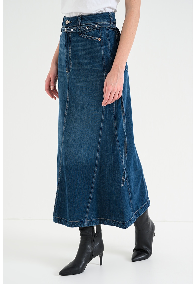 Fusta lunga de denim - Albastru melange