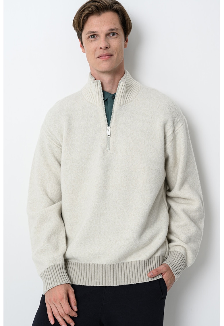Pulover din amestec de lana cu fermoar scurt Kobear